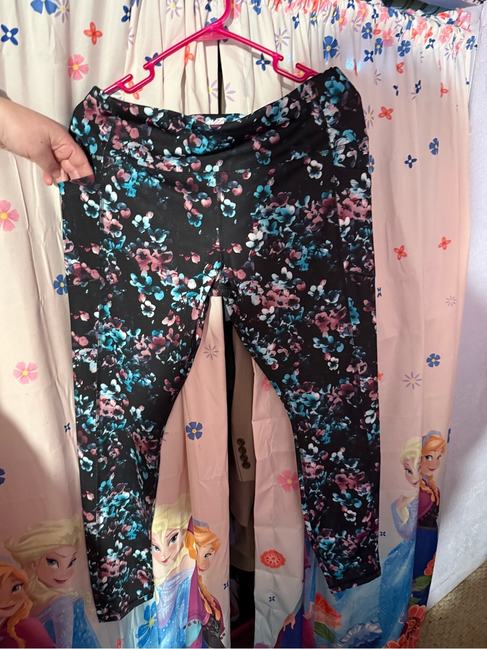 Avia Core Performance Black Leggings with Pink & Teal Floral Print